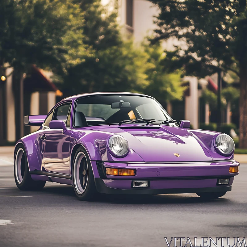 Vintage Purple Porsche in City AI Image