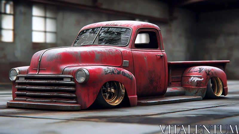 Classic Red Truck with Weathered Look AI Image