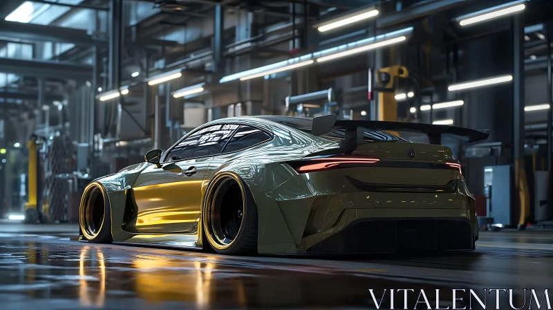 Gold Sports Car in Spacious Garage AI Image