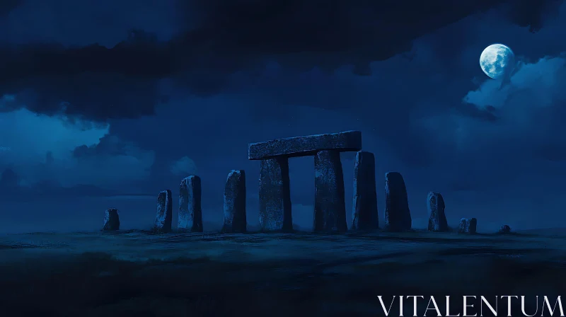 Mystical Night with Ancient Stones AI Image