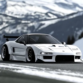 White Sports Car in Winter Wonderland