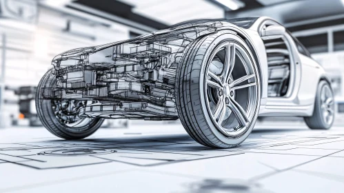 Automotive Engineering Wireframe of a Modern Car