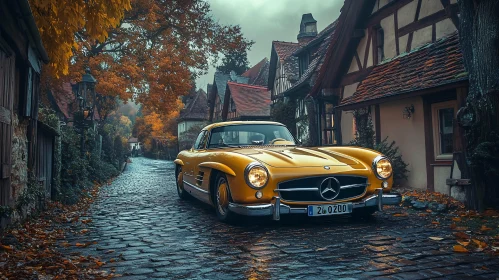 Charming Yellow Classic Car on European Street