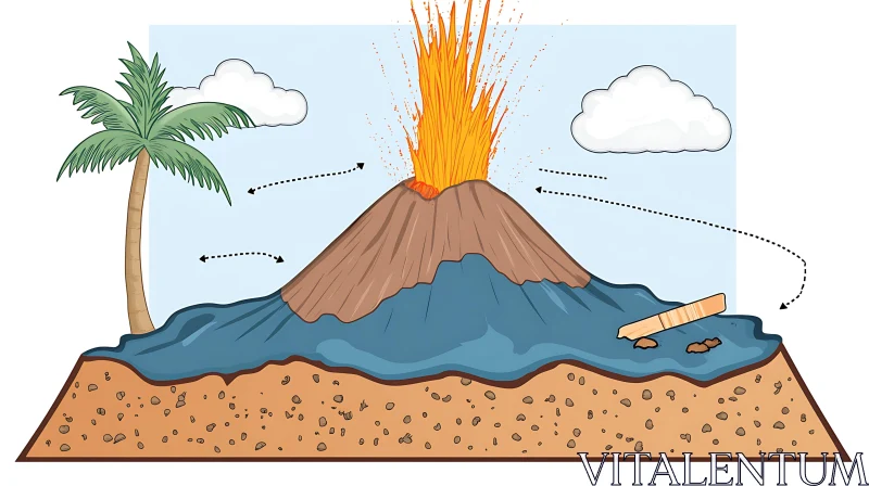 Volcano Explosion Illustration with Lava and Cloud AI Image