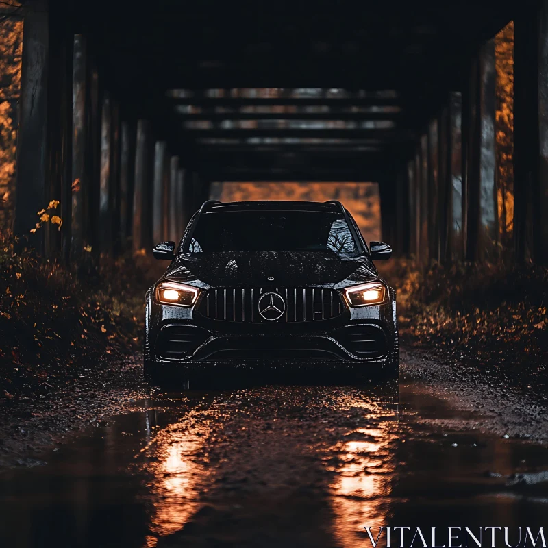 Elegant Black SUV in Dimly Lit Settings AI Image