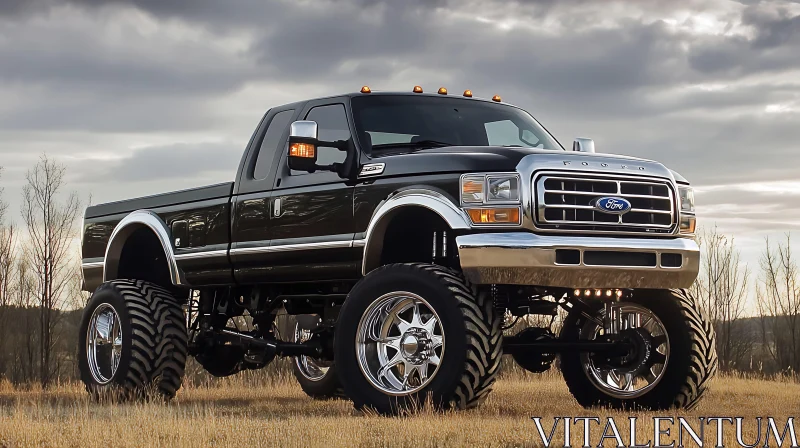 Off-Road Pickup with Chrome Accents and Large Tires AI Image