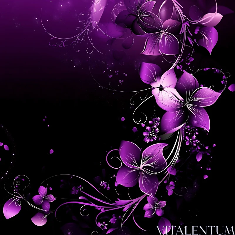 Abstract Purple Flower Art with Dark Background AI Image