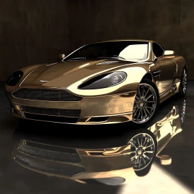 Golden Luxury Sports Car on Reflective Surface