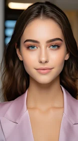 Captivating Blue Eyes in a Pink Suit Jacket - Timeless Beauty