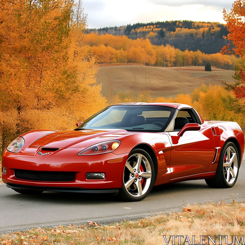 Red Sports Car during Autumn AI Image