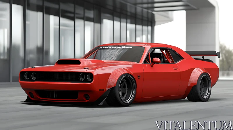 Powerful Red Muscle Car with Modern Design AI Image