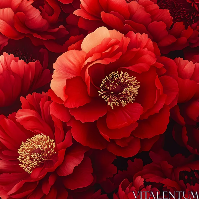 Detailed View of Red Peonies AI Image