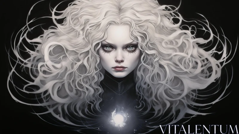 Gothic Demon Woman with White Hair - Dark Fantasy Art AI Image