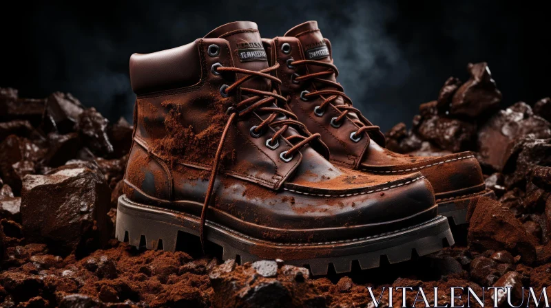 Rugged Brown Hunting Boots on Smokey Background AI Image
