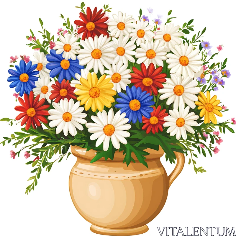 AI ART Colorful Daisy Arrangement in Vase