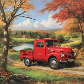 Vintage Red Truck During Fall in Countryside