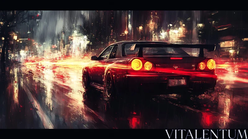 Night City Drive: Sports Car and Rain AI Image