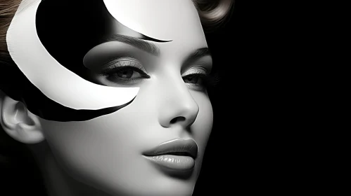 Captivating Black and White Image of a Woman with a Mask | Pop Art
