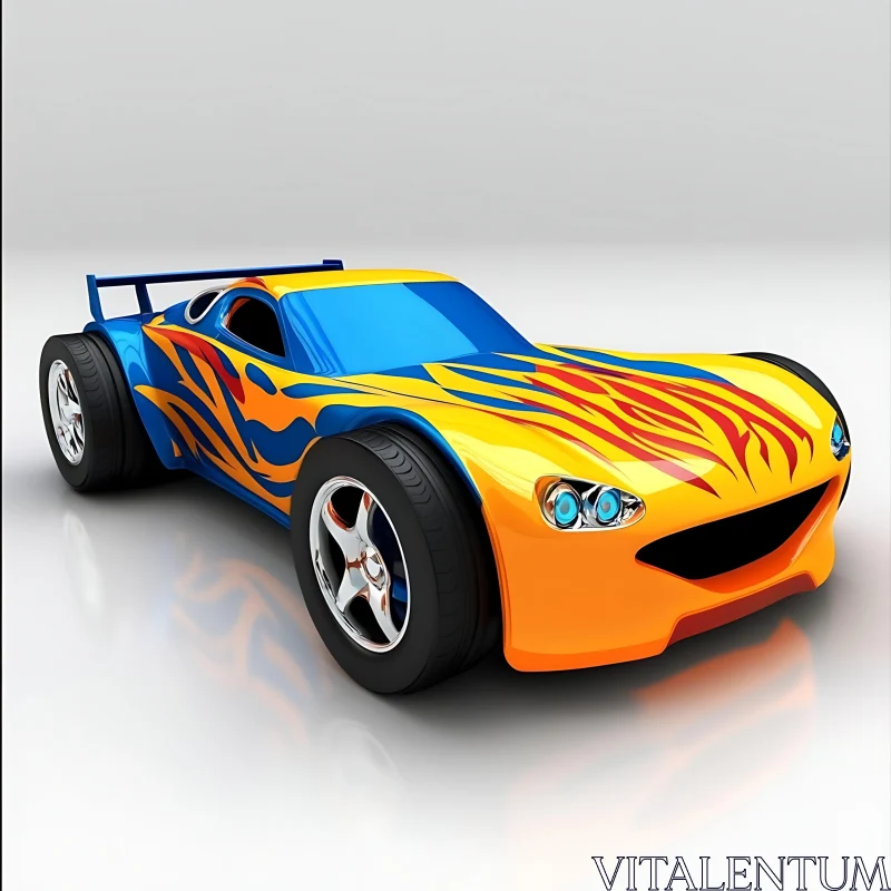 Modern Sports Car with Blue Flames Design AI Image