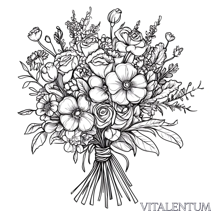 AI ART Detailed Botanical Floral Bouquet Outline Art