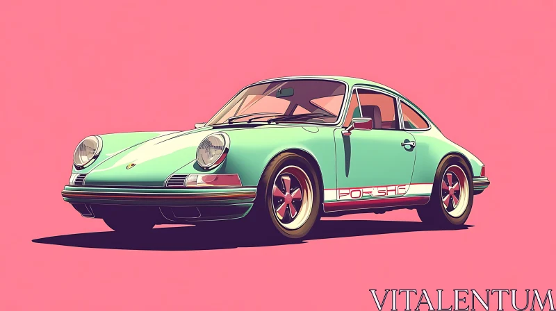 Classic Turquoise Car Illustration on Pink Backdrop AI Image