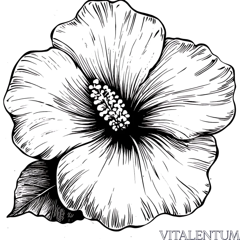 AI ART Monochromatic Hibiscus Flower Line Art