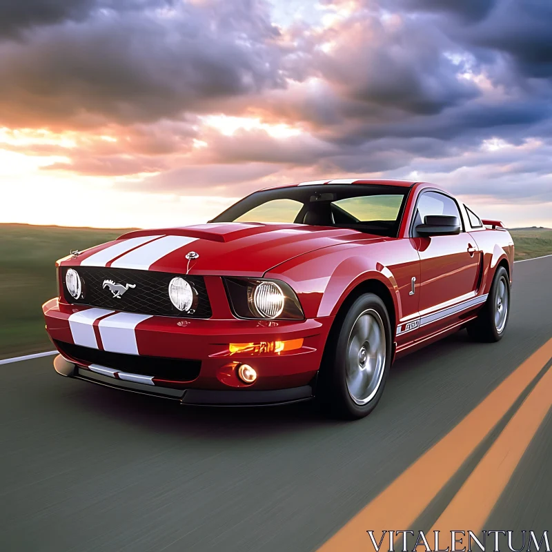 Speeding Red Sports Car on Highway AI Image