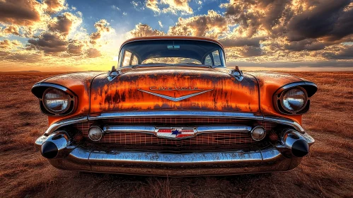 Classic Chevrolet Car in Rustic Landscape