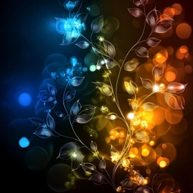 Abstract Art with Illuminated Leaves and Bokeh