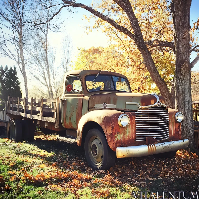 Old Antique Truck in Fall Setting AI Image