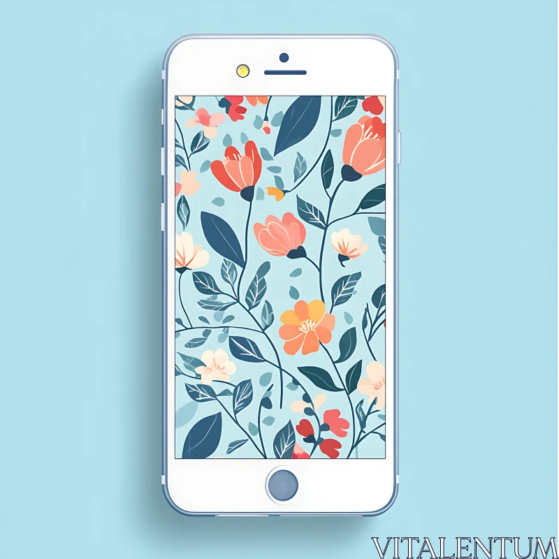 Colorful Floral Design on Smartphone Screen AI Image