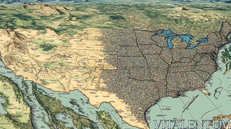 United States Topography and Cities Map AI Image