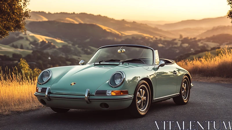 Pastel Green Classic Convertible at Sunset AI Image