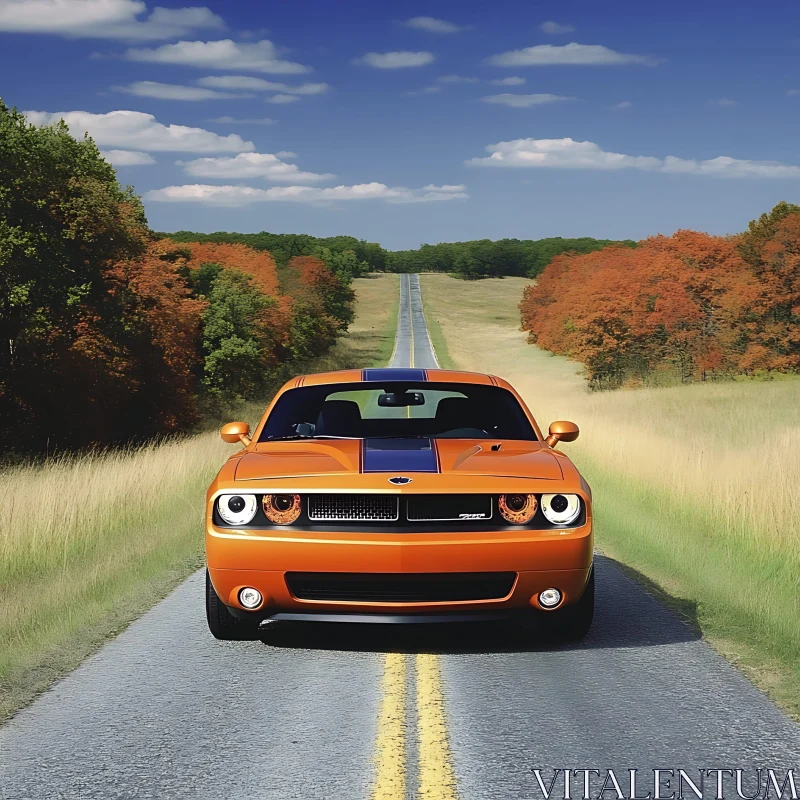 Autumn Drive with an Orange Car AI Image