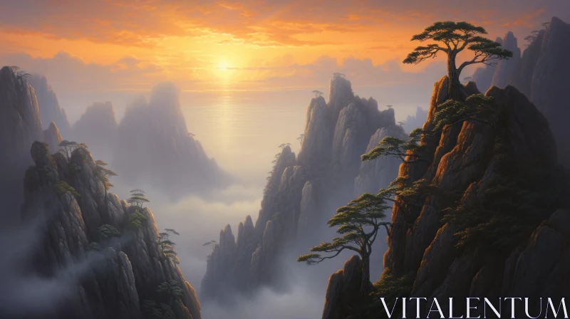 Sunrise Over Mountain - An Artistic Blend of Realism and Fantasy AI Image