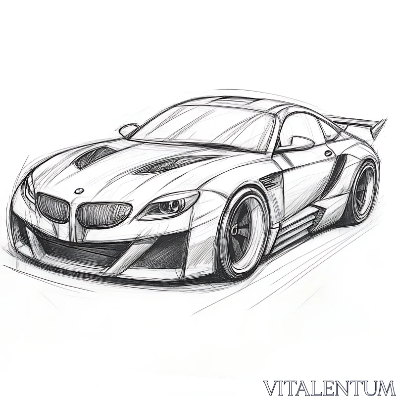 Intricate Pencil Drawing of a Performance Sports Car AI Image