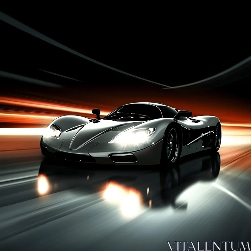 Luxury Sports Car Racing Through the Night AI Image