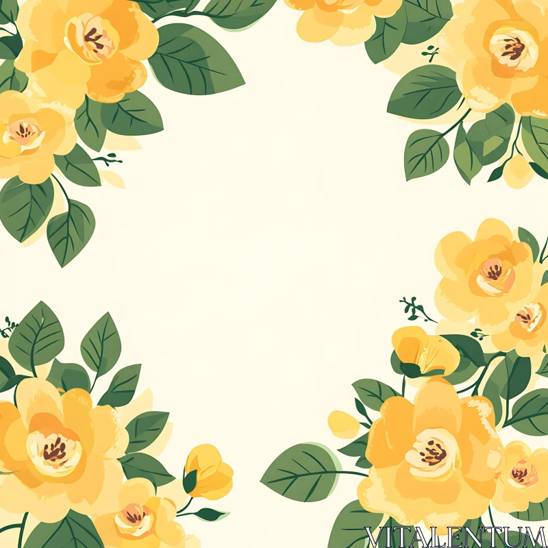 Elegant Floral Frame with Yellow Roses AI Image