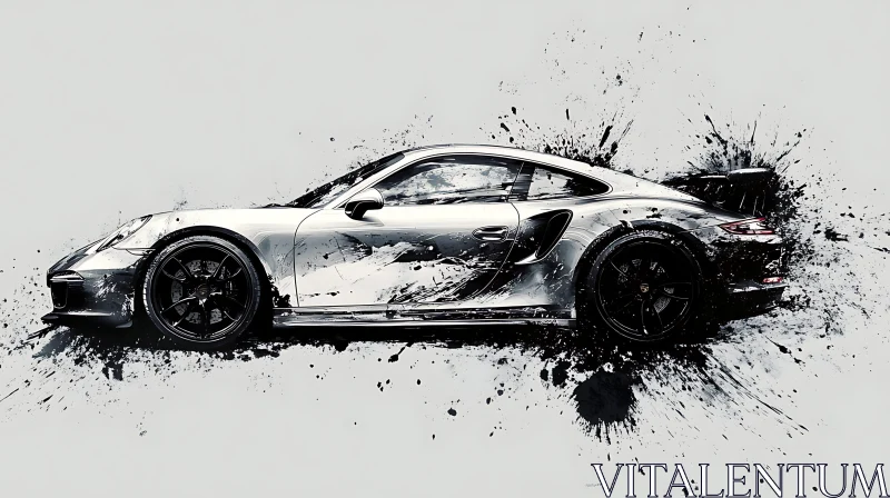 Silver Sports Car in Artistic Paint Splash Design AI Image