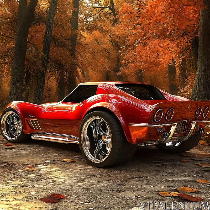 Classic Car in Fall Foliage AI Image