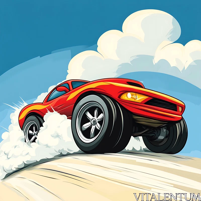 Dynamic Red Car Over Sand Illustration AI Image