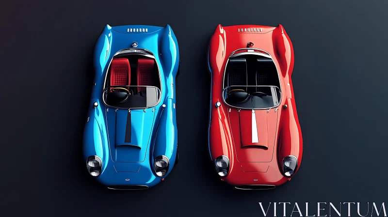 Classic Blue and Red Sports Cars - Aerial Perspective AI Image