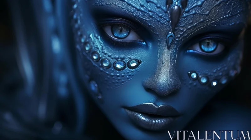 AI ART Captivating Blue Face: Meticulous Detailing and Dark Azure Beauty