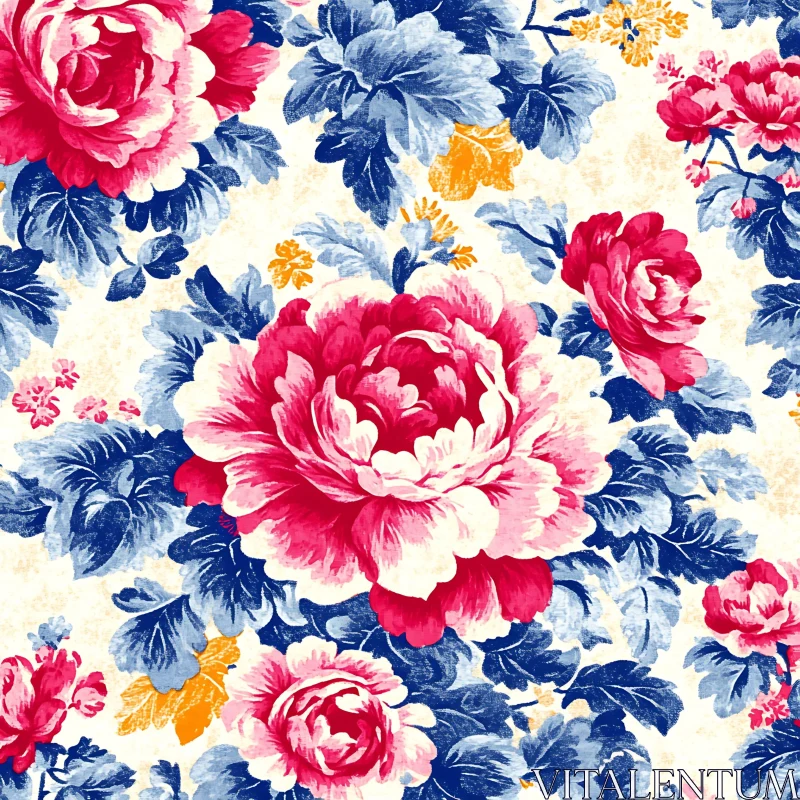 AI ART Vintage Rose and Leaf Pattern