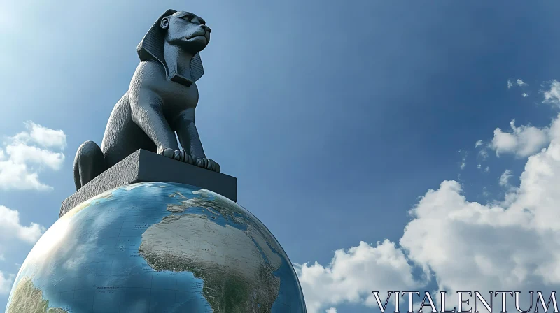 Sphinx Statue on Globe Under Blue Sky AI Image