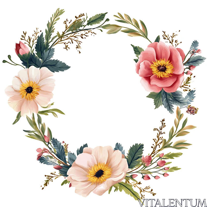 Botanical Floral Wreath Decoration AI Image