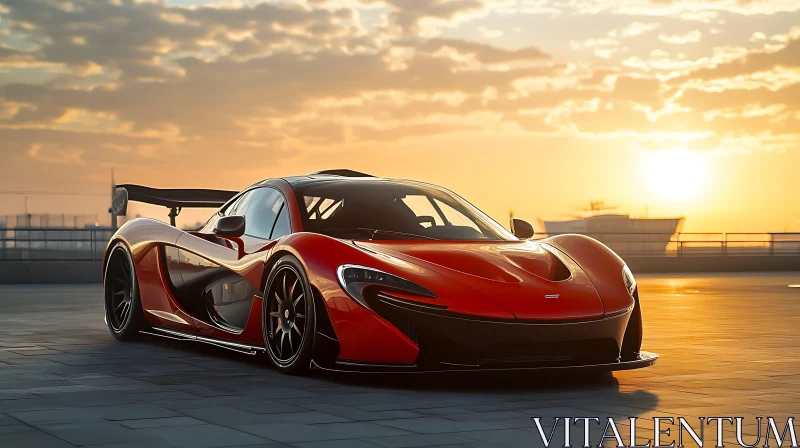 Stunning Red Supercar in Sunset Glow AI Image