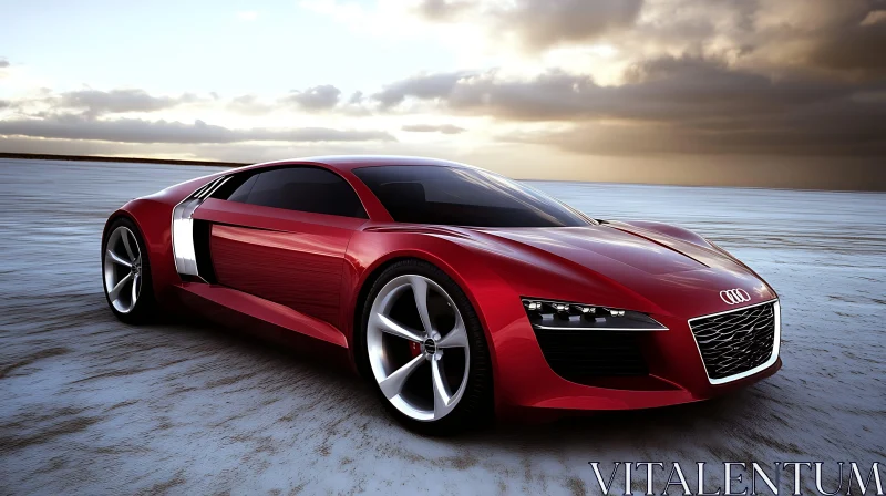 AI ART Luxurious Red Sports Car on Salt Flat