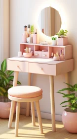 Pink Makeup Table: Eco-Friendly Craftsmanship in Pop Art Style
