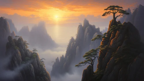 Sunrise Over Mountain - An Artistic Blend of Realism and Fantasy